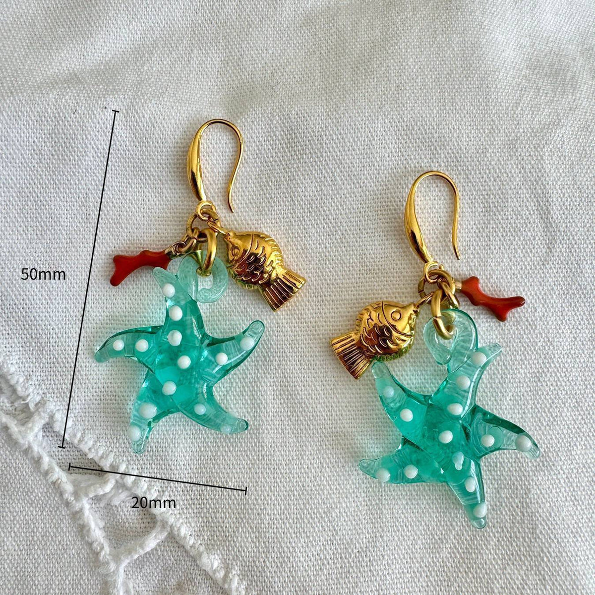 Big Starfish Small Goldfish Seahorse Coral Earrings Stainless Steel Material