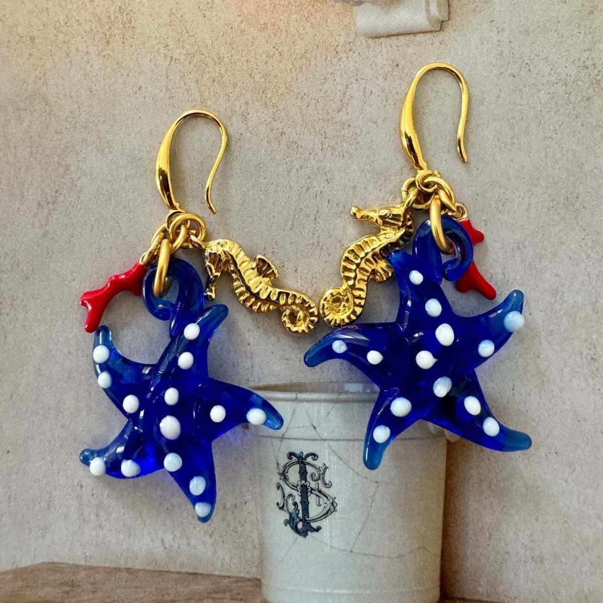 Big Starfish Small Goldfish Seahorse Coral Earrings Stainless Steel Material
