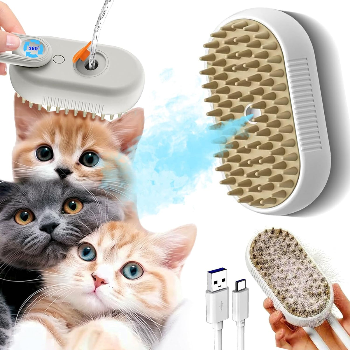 Steam Pet Grooming Brush – Rechargeable Deshedding Comb