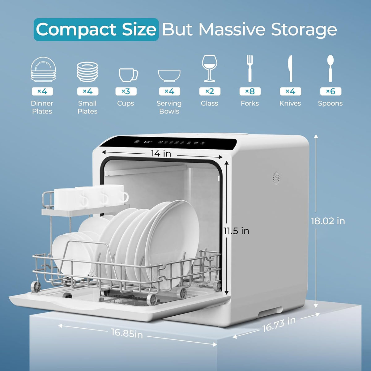 Portable Countertop Dishwasher – 6 Programs 5L No Install
