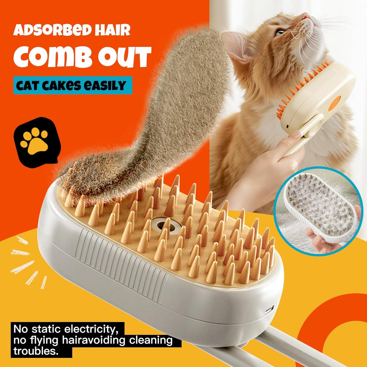 Steam Pet Grooming Brush – Rechargeable Deshedding Comb