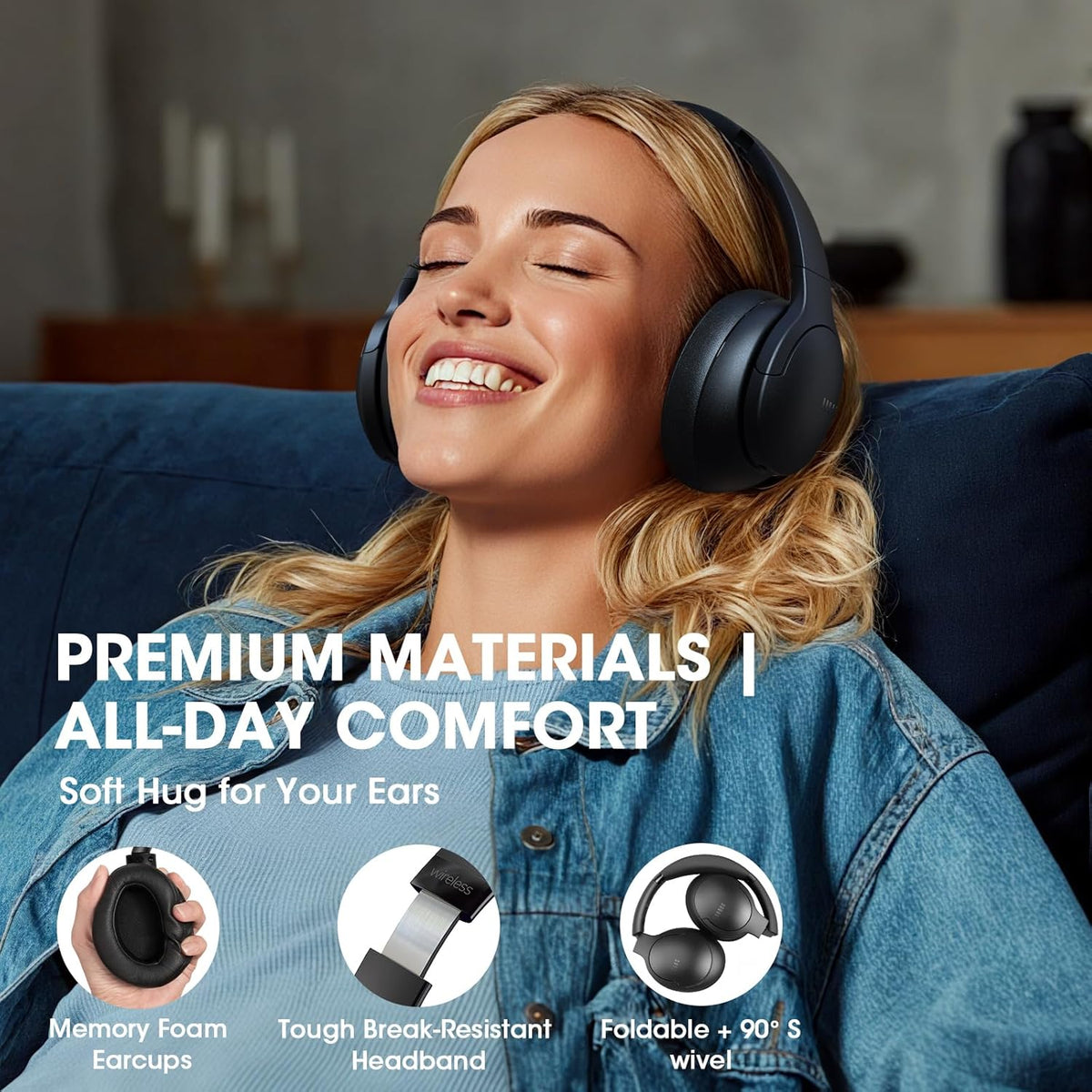 Wireless Over-Ear Headphones – 90H Battery Bluetooth 5.4