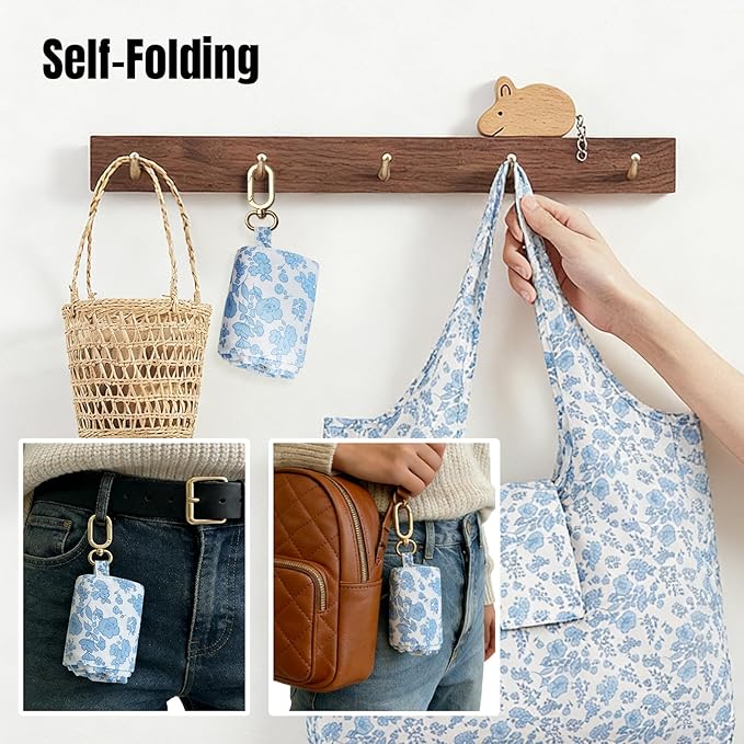 Foldable Keychain Tote Bag – Compact Reusable Floral Bag