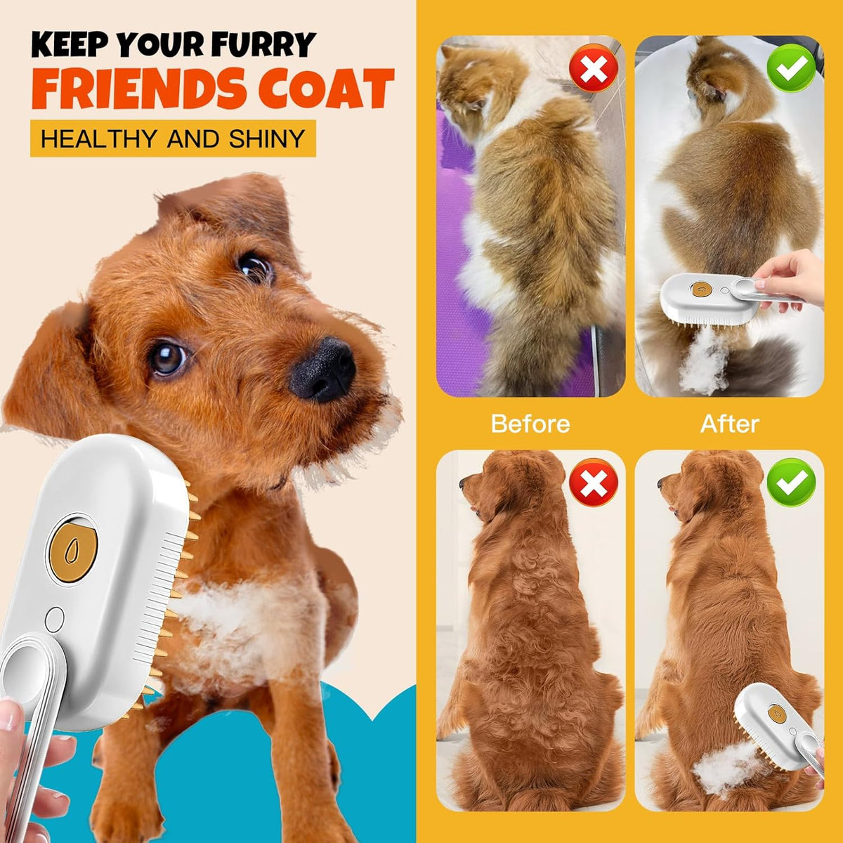 Steam Pet Grooming Brush – Rechargeable Deshedding Comb