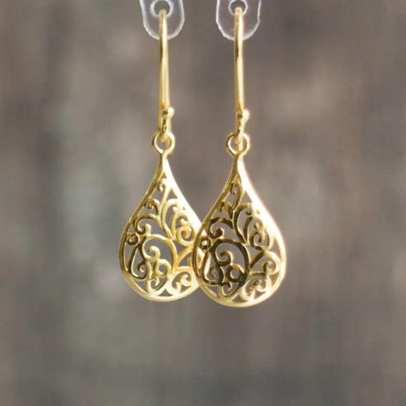 Retro Hollow Plant Pendant Earrings Party Personality