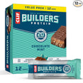 CLIF BUILDERS Protein Bars - Chocolate Mint Flavor - 20g Plant Based Protein - Gluten Free - Non-GMO - Low Glycemic - No Artificial Sweeteners - Value Pack, 2.4 oz. (12 Count)