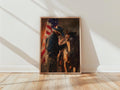 Cowboy Horse American Flag Print, Rustic Western Wall Art