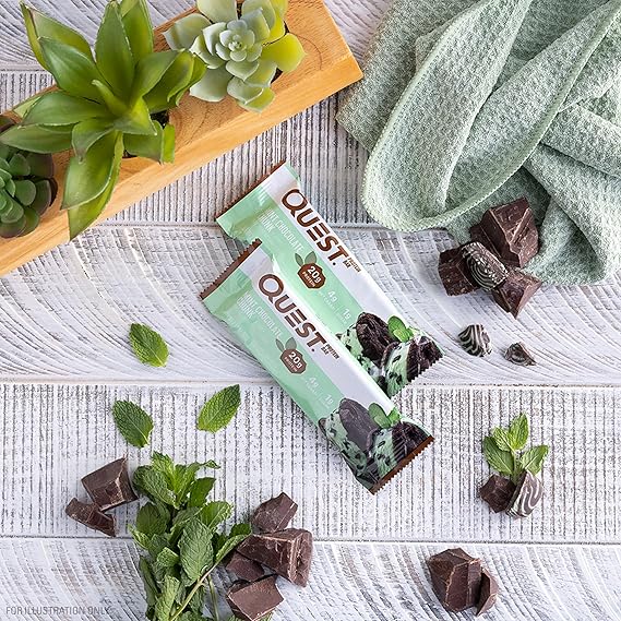 Protein Bars & Shakes collection featuring Quest Nutrition Mint Chocolate Chunk Protein Bars, 20g Protein, 1g Sugar, 4g Net Carb, Gluten Free, Keto Friendly, 12 Count