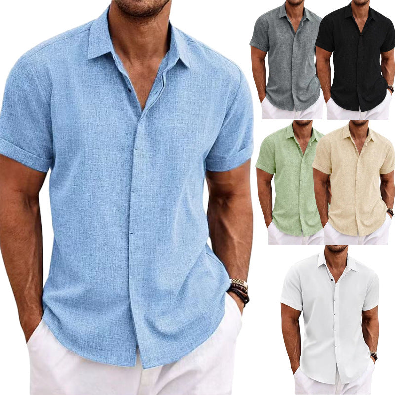 Clothing collection featuring Men's Solid Color Loose Linen Short-sleeved T-shirt