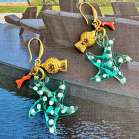 Big Starfish Small Goldfish Seahorse Coral Earrings Stainless Steel Material