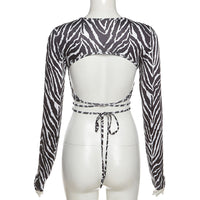 Striped Print Lace-up Short Tops