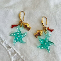 Big Starfish Small Goldfish Seahorse Coral Earrings Stainless Steel Material