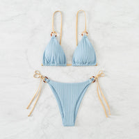 Solid Color Strap Bikini Two Swimsuits