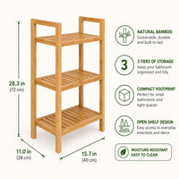 3-Tier Bamboo Bathroom Storage Shelf, Natural Brown, 40 x 28 x 72 cm