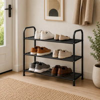 3-Tier Freestanding Metal Shoe Rack, Black, 65 x 28 x 50 cm