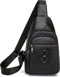 Sling Bag For Women, Multi Pockets CrossBody Bags, Purses Fanny Packs, Vegan Retro Leather Braiding Sling Backpack For Travel