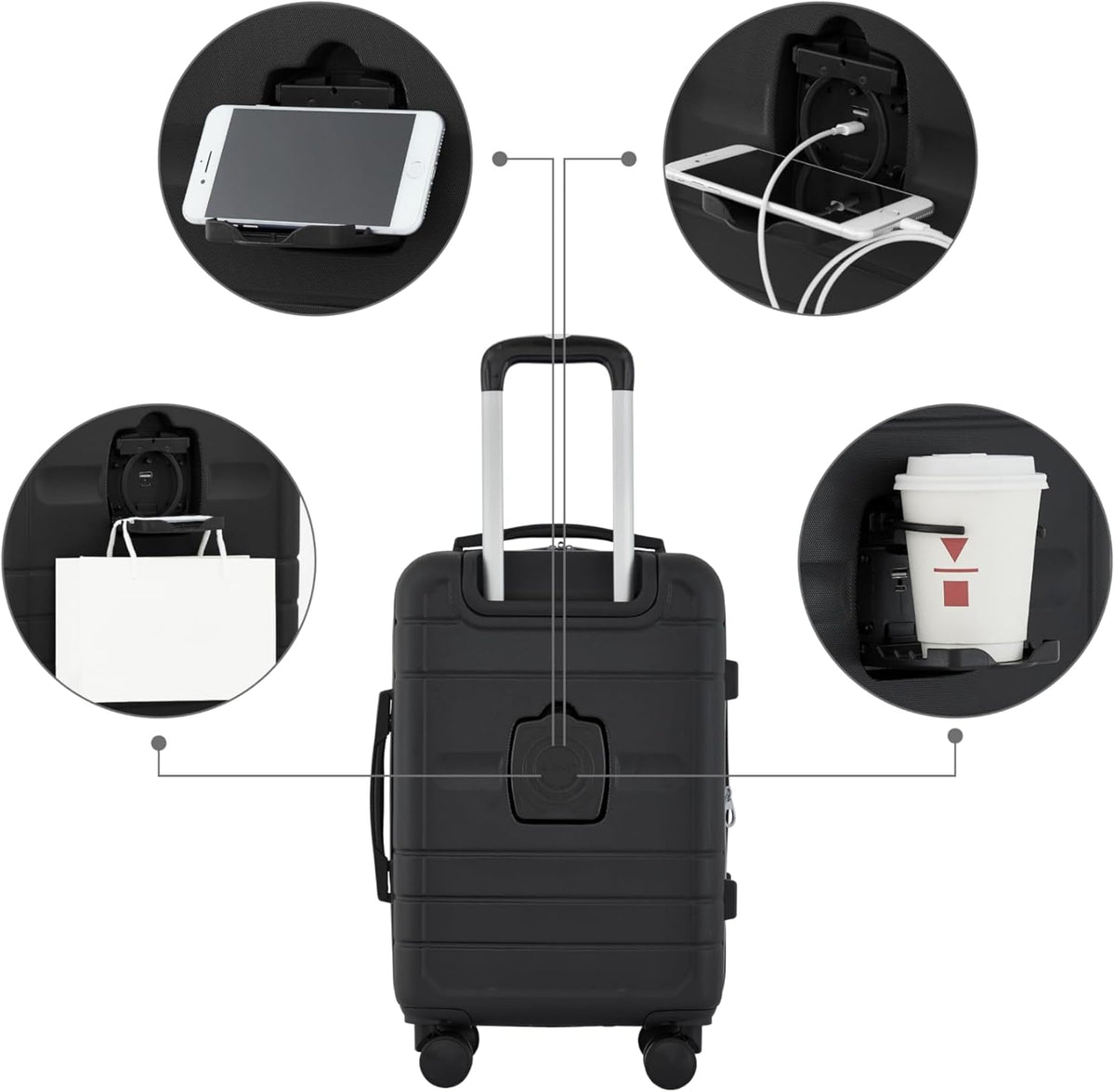 Carry On Luggage with USB Charging Port & Cup Holder | French Connection