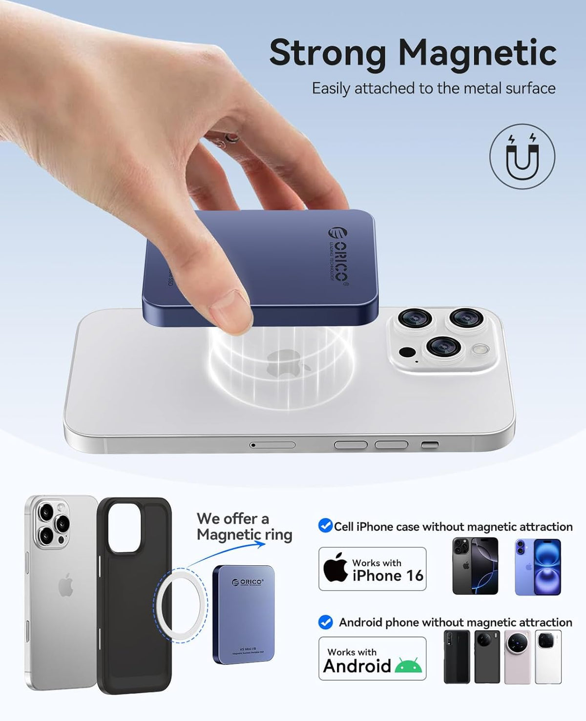 Magnetic Portable SSD 460MB/s – External Solid State Drive for Phone & Laptop