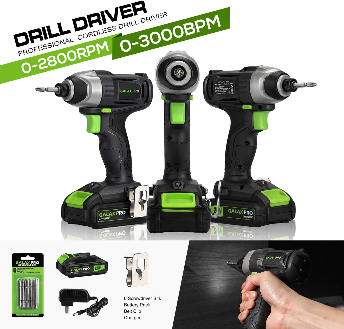 GALAX PRO 20V Cordless Impact Driver – Battery & Bits Set