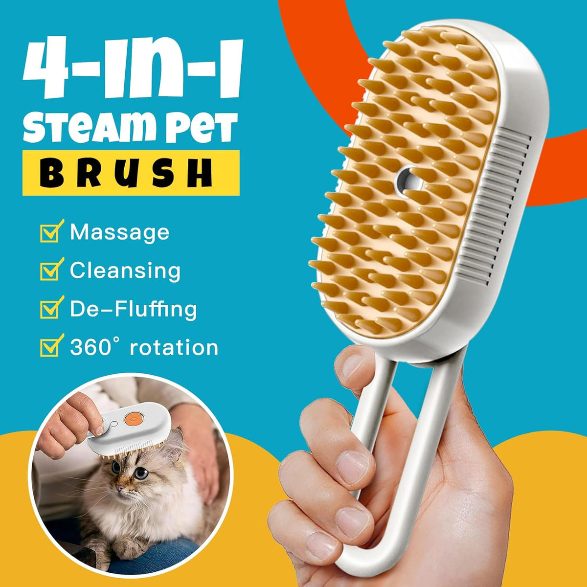 Steam Pet Grooming Brush – Rechargeable Deshedding Comb