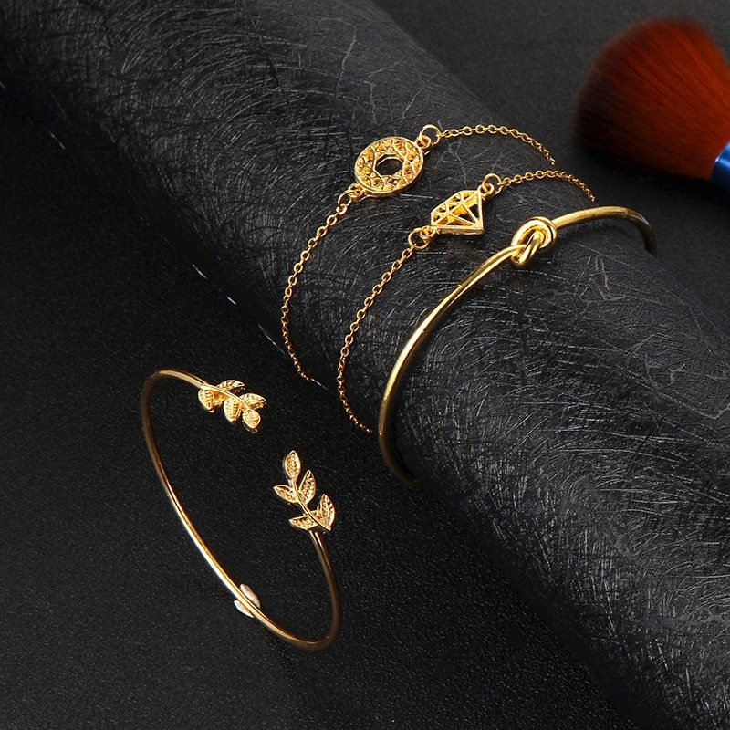 Bohemia Leaf Knot Hand Cuff Link Chain Charm Bracelet