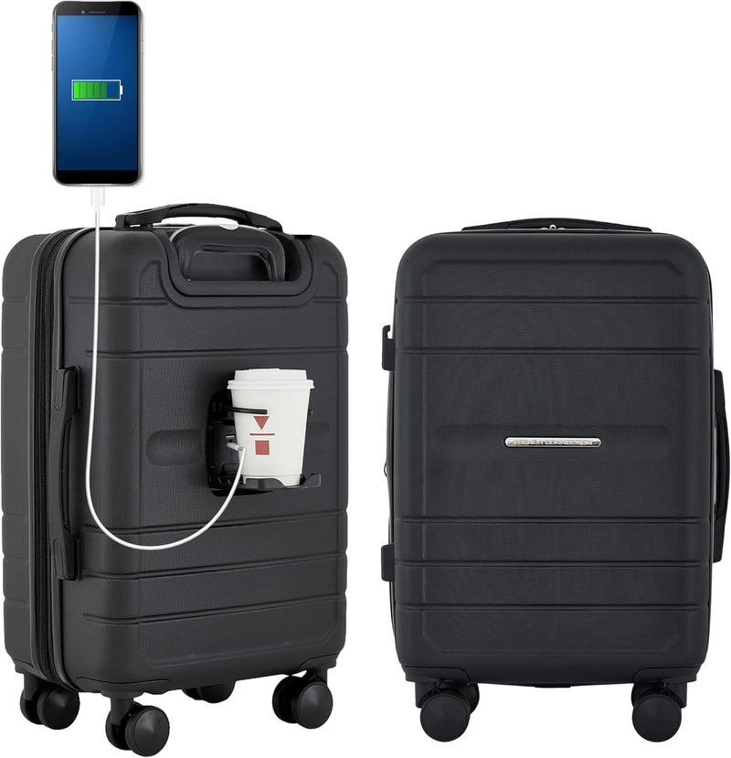 Carry On Luggage with USB Charging Port & Cup Holder | French Connection