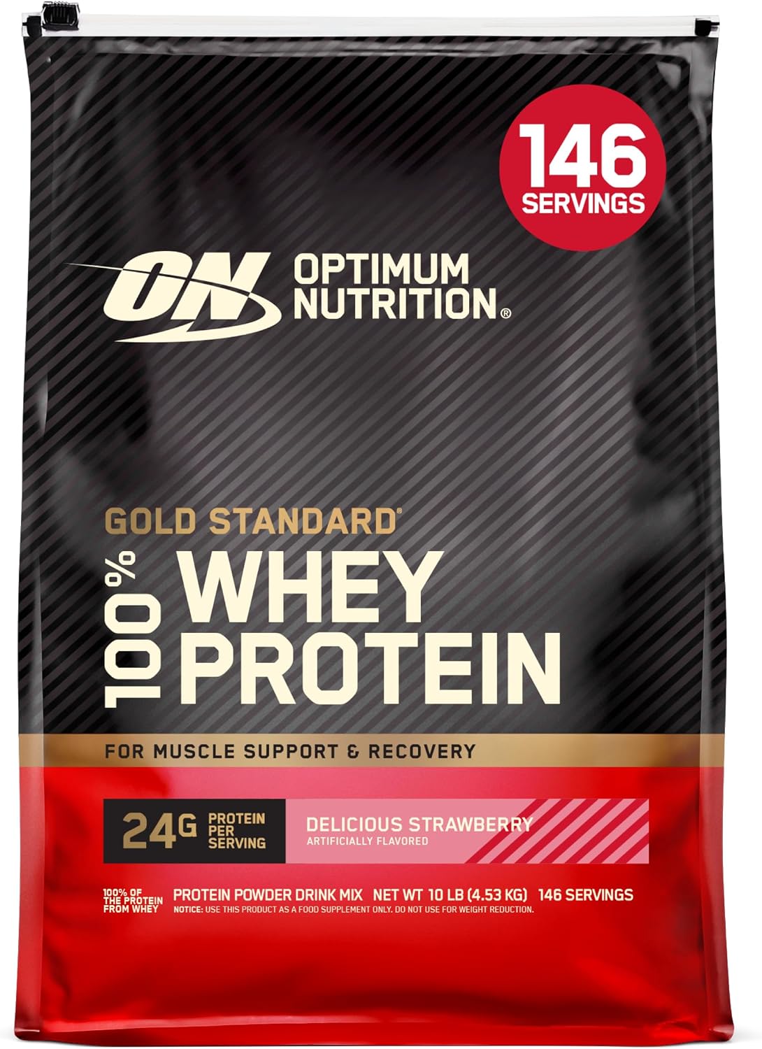 Optimum Nutrition Gold Standard 100% Whey Protein Powder – Delicious Strawberry, 10 Pound