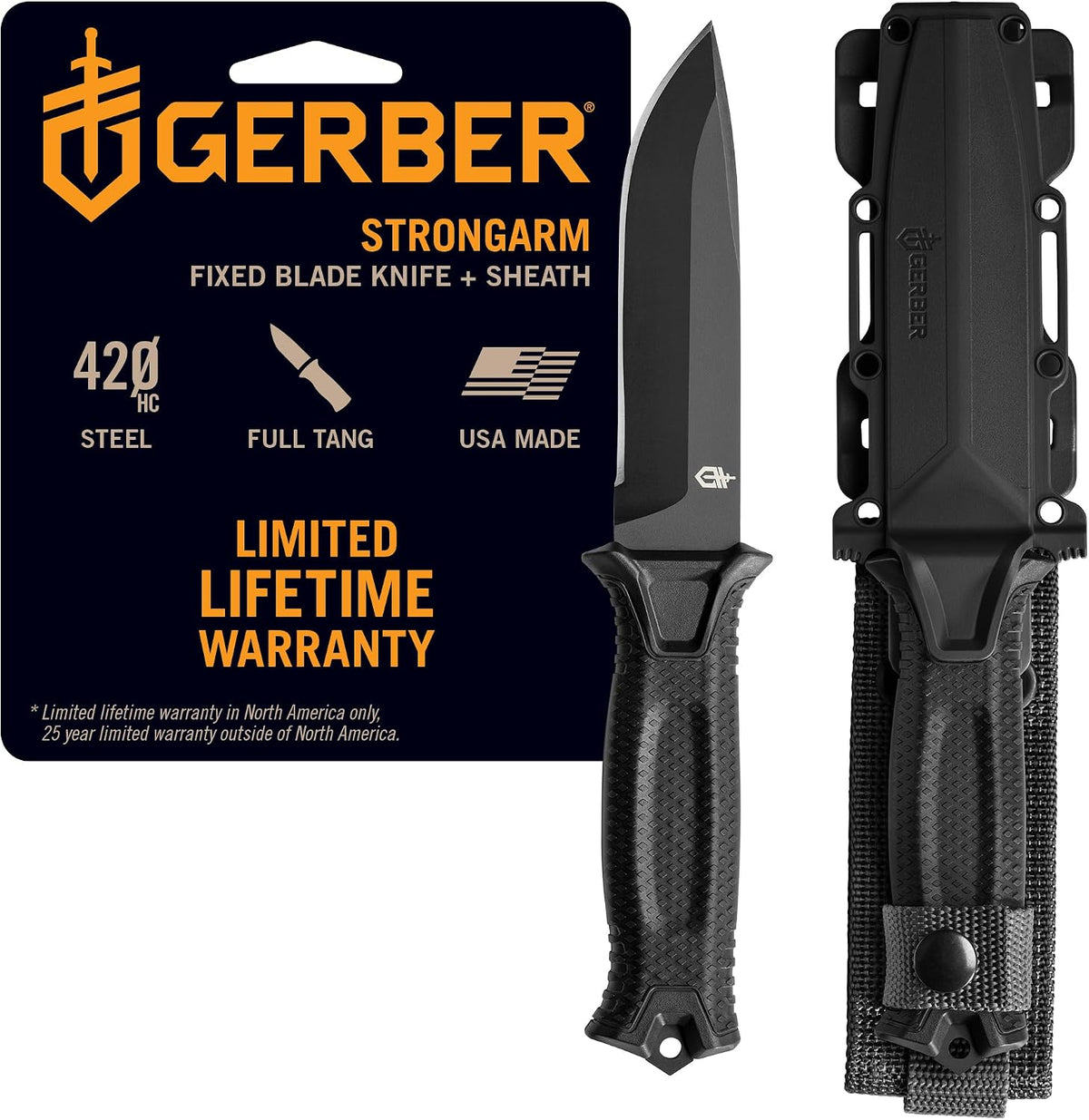 Gerber StrongArm Fixed Blade Survival Knife – Black