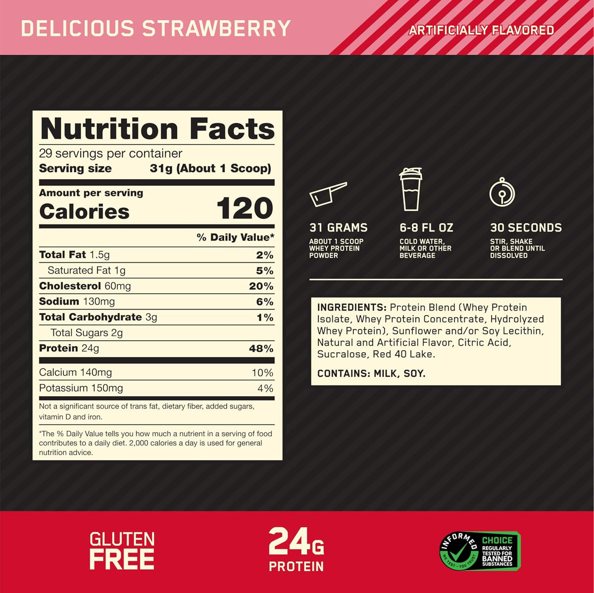 Optimum Nutrition Gold Standard 100% Whey Protein Powder – Delicious Strawberry, 10 Pound
