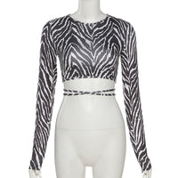 Striped Print Lace-up Short Tops