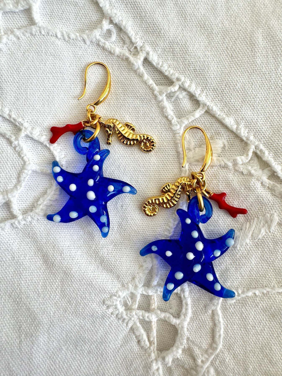 Big Starfish Small Goldfish Seahorse Coral Earrings Stainless Steel Material