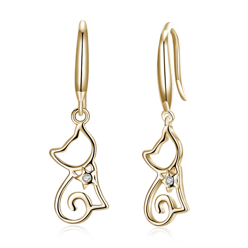 Sterling Silver Cat Zircon Earrings