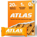 Atlas Protein Bar – 20g Clean Protein, 1g Natural Sugar, No Seed Oils, Gluten Free, No Artificial Sweeteners, Peanut Butter Chocolate Chip, 12 Count