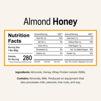 Rise Breakfast Whey Protein Bars Almond Honey, 18g Protein, 2.01 oz (12 Pack)