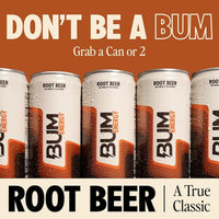 BUM Sugar-Free Energy Drink, Root Beer - Lightly Carbonated & No Artificial Colors, Natural Caffeine & Citicoline for Energy & Focus, Brain Boost & Workout Sports Beverage - 12 oz, Pack of 12
