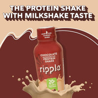 Ripple Vegan Protein Shake | Chocolate | 20g Nutritious Plant Based Pea Protein | Shelf Stable | No GMOs, Soy, Nut, Gluten, Lactose | 12 Oz, 12 Pack