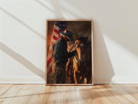 Cowboy Horse American Flag Print, Rustic Western Wall Art