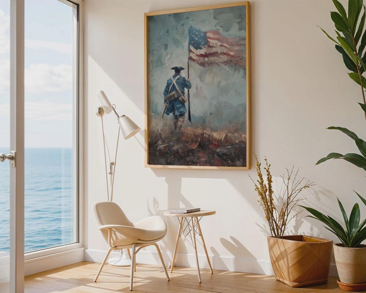 Revolutionary War Soldier Print, Impressionist American Flag Art