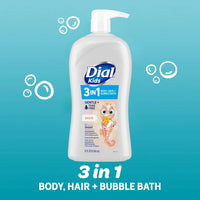 Dial Kids All-in-One Hair, Body Wash & Bubble Bath – Tear-Free Peach Scent | 32 fl oz