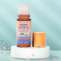 Queen of the Thrones Organic Golden Castor Oil Roll-On with Rose Quartz – 100% Pure | USDA Certified | 50ml